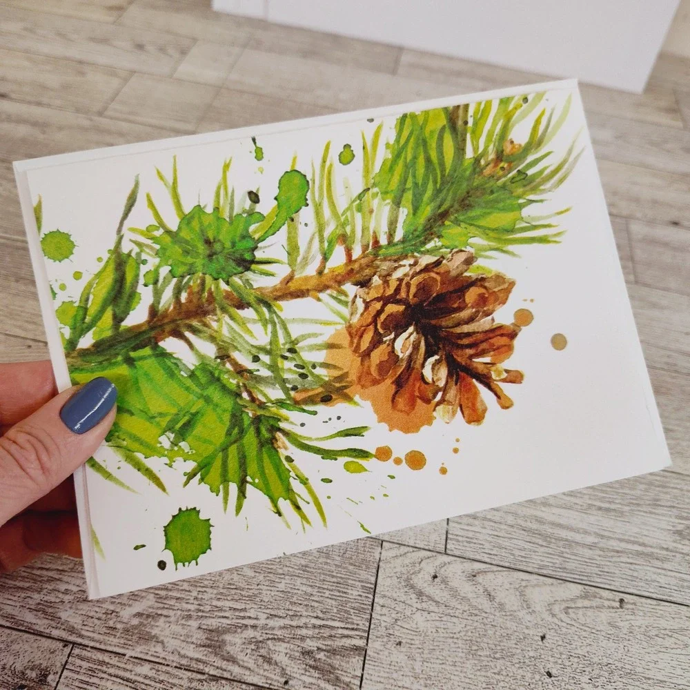 Pine Cone Watercolor Image Card Blank Note Card with Envelope‎ Any Occasion